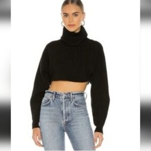 House of Harlow 1960 Womens Black Beatnik Cropped Turtleneck Sweater Sz S
